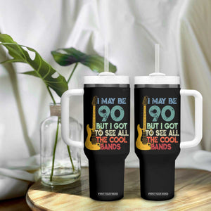 Funny 90th Birthday 80s Rock Lover Tumbler With Handle I May Be 90 But I Got To See All The Cool Bands