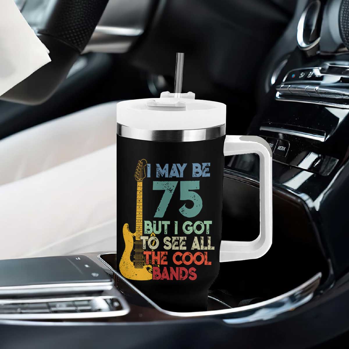 Funny 75th Birthday 80s Rock Lover Tumbler With Handle I May Be 75 But I Got To See All The Cool Bands