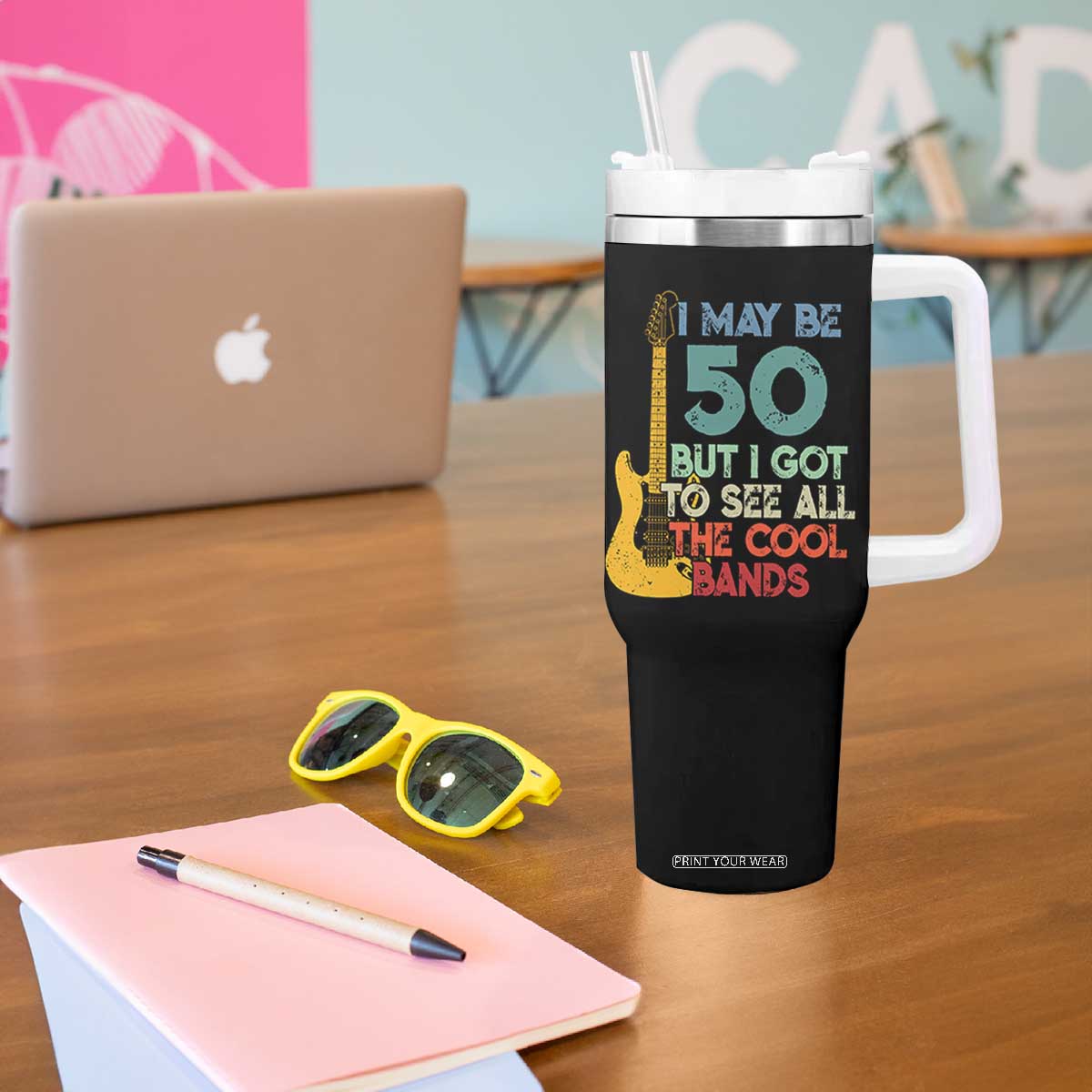 Funny 50th Birthday 80s Rock Lover Tumbler With Handle I May Be 50 But I Got To See All The Cool Bands