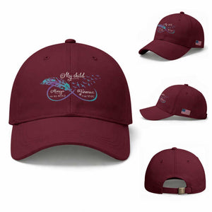 Suicide Prevention Awareness Baseball Cap My Child Always On My Mind Forever In My Heart Feathers Infinity