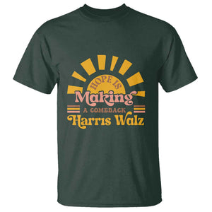 Harris Walz 2024 T Shirt Hope Is Making A Comeback Retro Sunshine TS11 Dark Forest Green Print Your Wear