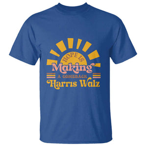 Harris Walz 2024 T Shirt Hope Is Making A Comeback Retro Sunshine TS11 Royal Blue Print Your Wear