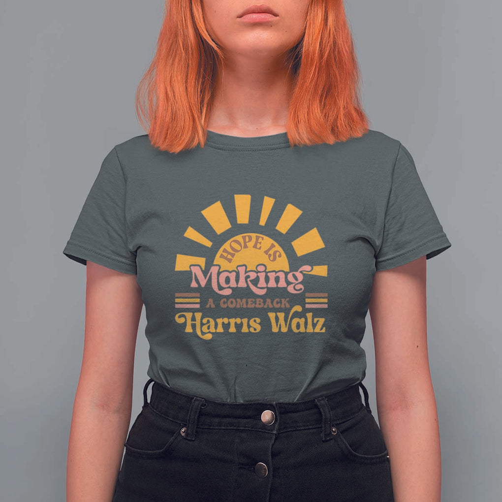 Harris Walz 2024 T Shirt For Women Hope Is Making A Comeback Retro Sunshine TS11 Dark Heather Print Your Wear