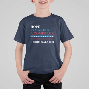 Harris Walz 2024 T Shirt For Kid Hope Is Making A Comeback American Flag TS11 Navy Print Your Wear