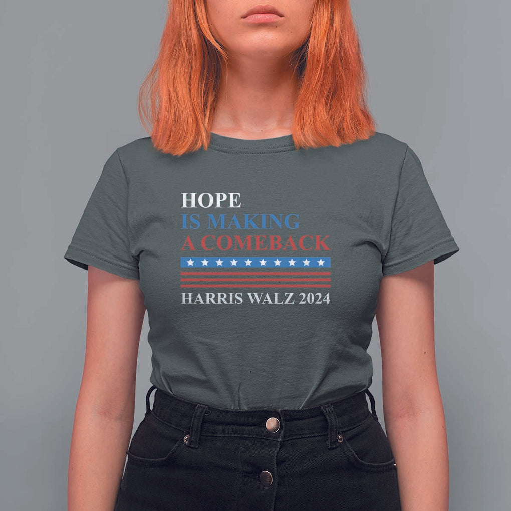 Harris Walz 2024 T Shirt For Women Hope Is Making A Comeback American Flag TS11 Dark Heather Print Your Wear
