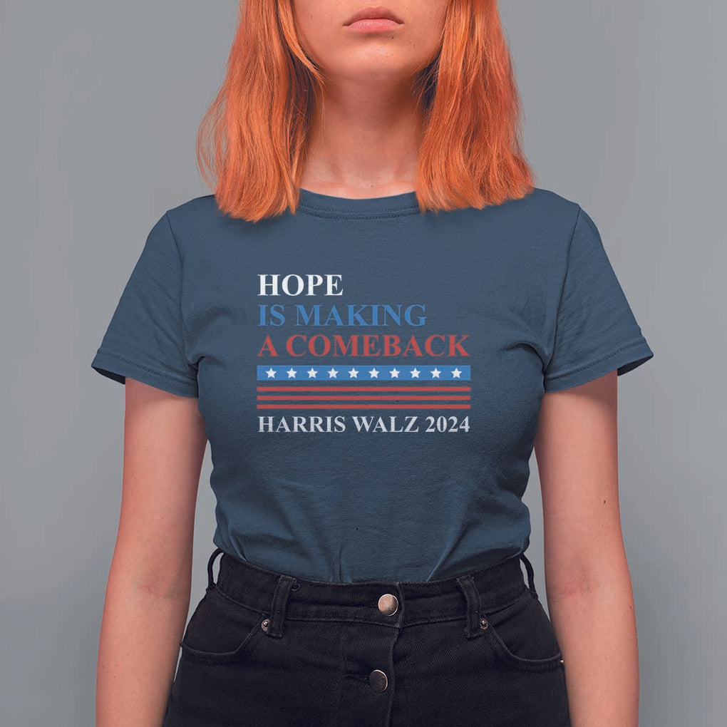 Harris Walz 2024 T Shirt For Women Hope Is Making A Comeback American Flag TS11 Navy Print Your Wear
