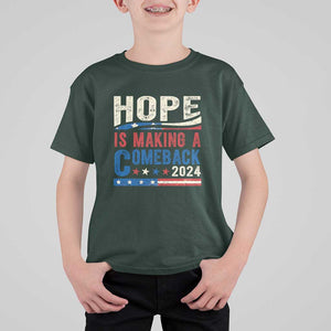Harris Walz Supporter T Shirt For Kid Hope Is Making A Comeback 2024 American Flag Star TS11 Dark Forest Green Print Your Wear