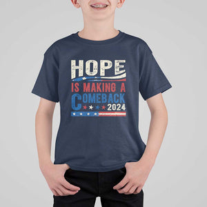 Harris Walz Supporter T Shirt For Kid Hope Is Making A Comeback 2024 American Flag Star TS11 Navy Print Your Wear