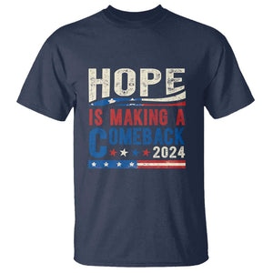 Harris Walz Supporter T Shirt Hope Is Making A Comeback 2024 American Flag Star TS11 Navy Print Your Wear