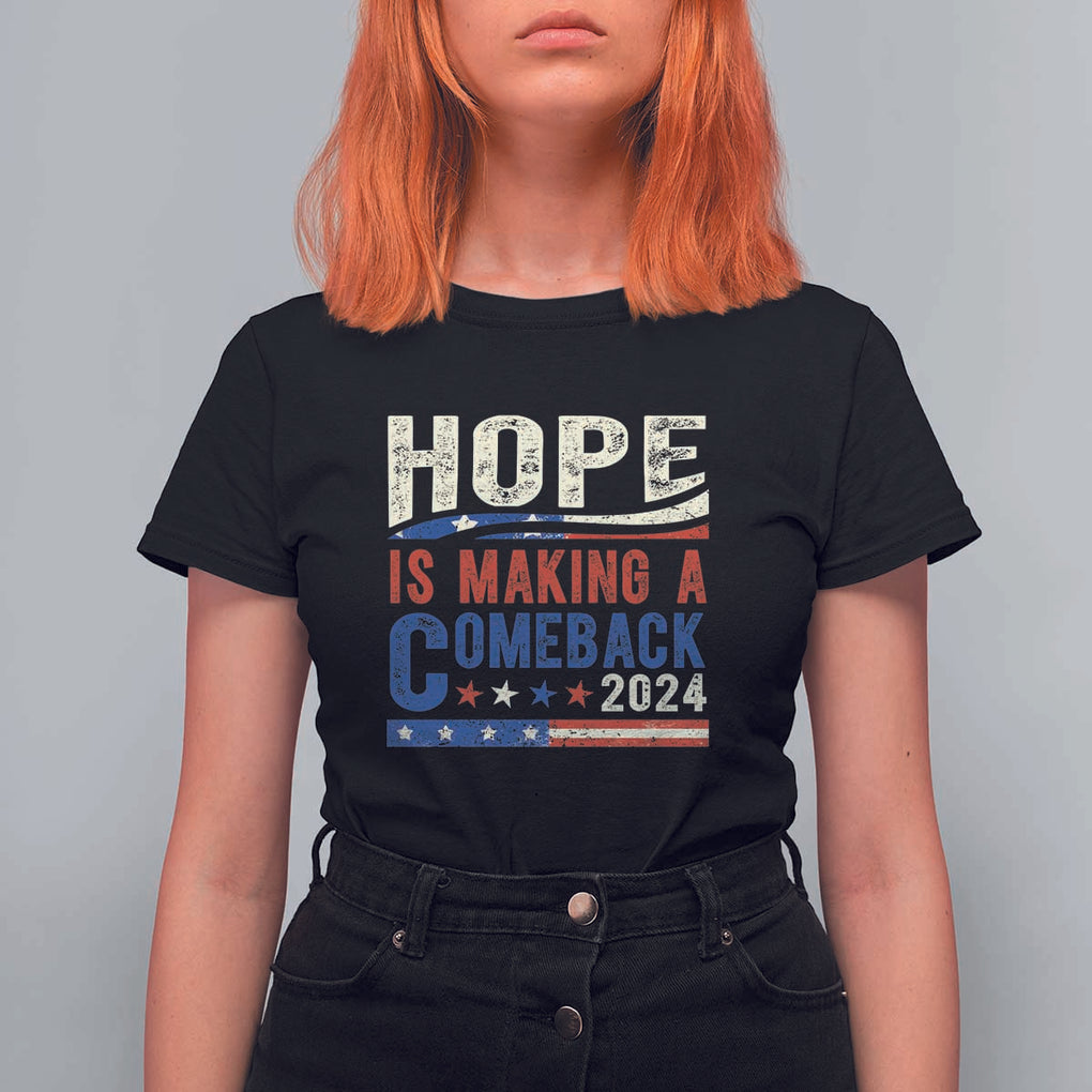 Harris Walz Supporter T Shirt For Women Hope Is Making A Comeback 2024 American Flag Star TS11 Black Print Your Wear