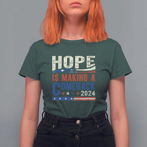 Harris Walz Supporter T Shirt For Women Hope Is Making A Comeback 2024 American Flag Star TS11 Dark Forest Green Print Your Wear