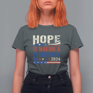 Harris Walz Supporter T Shirt For Women Hope Is Making A Comeback 2024 American Flag Star TS11 Dark Heather Print Your Wear