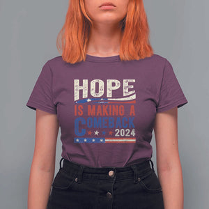 Harris Walz Supporter T Shirt For Women Hope Is Making A Comeback 2024 American Flag Star TS11 Maroon Print Your Wear