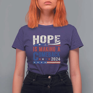 Harris Walz Supporter T Shirt For Women Hope Is Making A Comeback 2024 American Flag Star TS11 Purple Print Your Wear