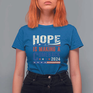 Harris Walz Supporter T Shirt For Women Hope Is Making A Comeback 2024 American Flag Star TS11 Royal Blue Print Your Wear