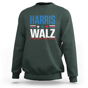 Harris Walz Supporter Sweatshirt Prosecutor And Coach Star US Elections 2024 TS11 Dark Forest Green Print Your Wear