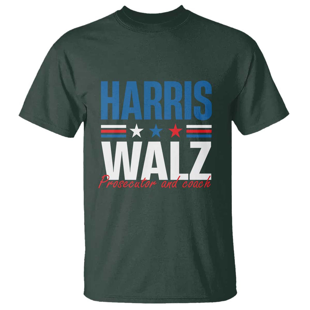 Harris Walz Supporter T Shirt Prosecutor And Coach Star US Elections 2024 TS11 Dark Forest Green Print Your Wear