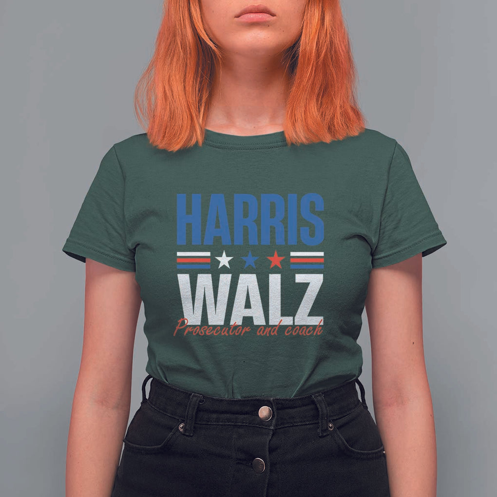 Harris Walz Supporter T Shirt For Women Prosecutor And Coach Star US Elections 2024 TS11 Dark Forest Green Print Your Wear