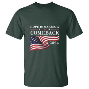 Harris Walz Supporter T Shirt Hope Is Making A Comeback 2024 American Flag Star TS11 Dark Forest Green Print Your Wear
