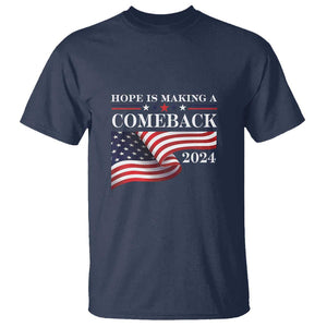 Harris Walz Supporter T Shirt Hope Is Making A Comeback 2024 American Flag Star TS11 Navy Print Your Wear