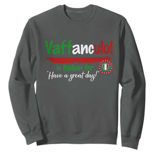 Funny Italian Saying Sweatshirt Vaffanculo Is Have A Great Day TS11 Dark Heather Print Your Wear