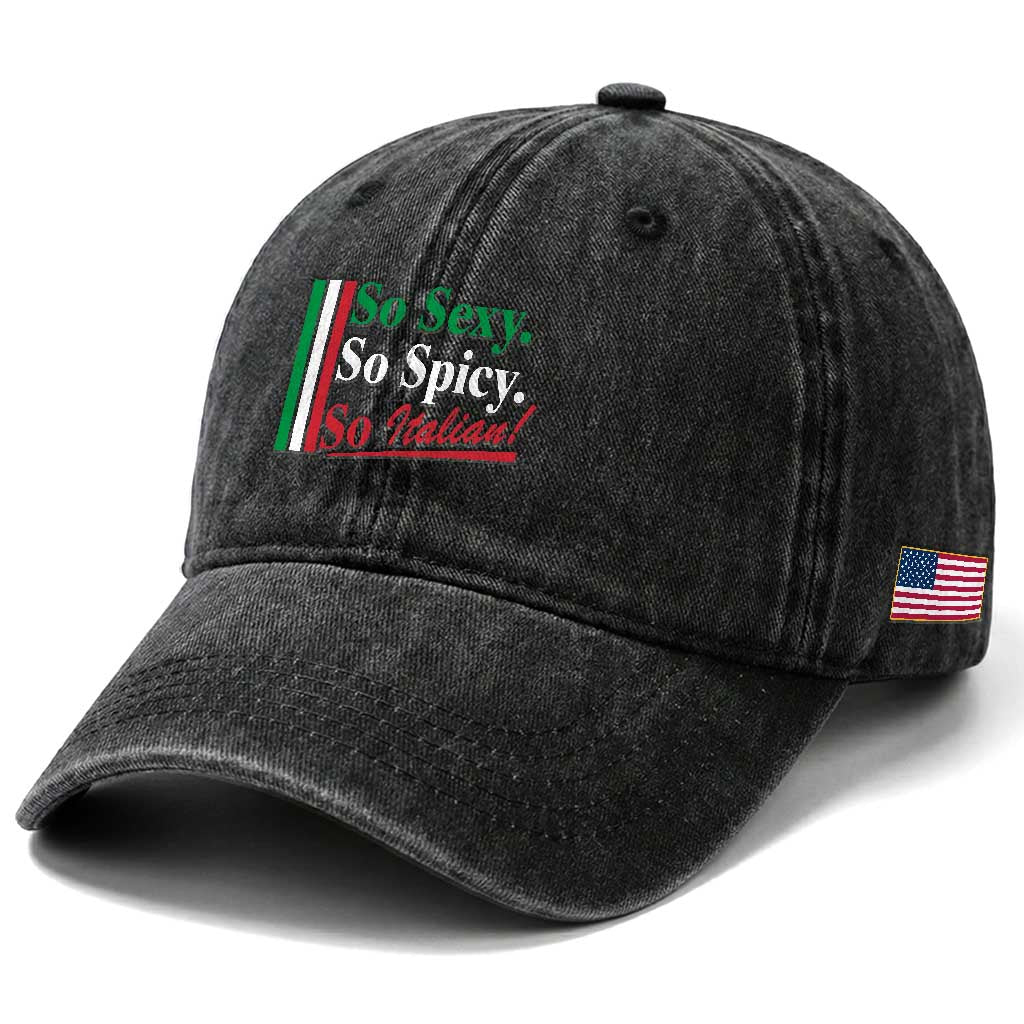 Funny Italian Pride Washed Cotton Baseball Cap So Sexy So Spicy So Italian Chef Humor TS11 Print Your Wear