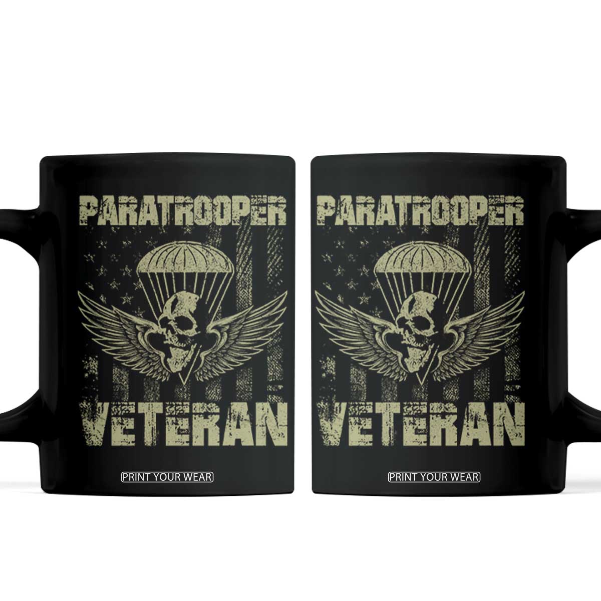 Paratrooper Veteran Coffee Mug Airborne Military Vintage American Flag TS11 Black Print Your Wear