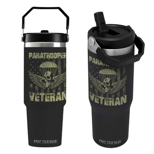 Paratrooper Veteran Flip Straw Tumbler Airborne Military Vintage American Flag TS11 One Size: 30 oz Black Print Your Wear