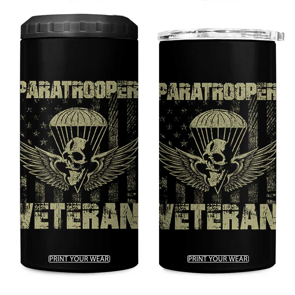 Paratrooper Veteran 4 in 1 Can Cooler Tumbler Airborne Military Vintage American Flag TS11 One Size: 16 oz Black Print Your Wear