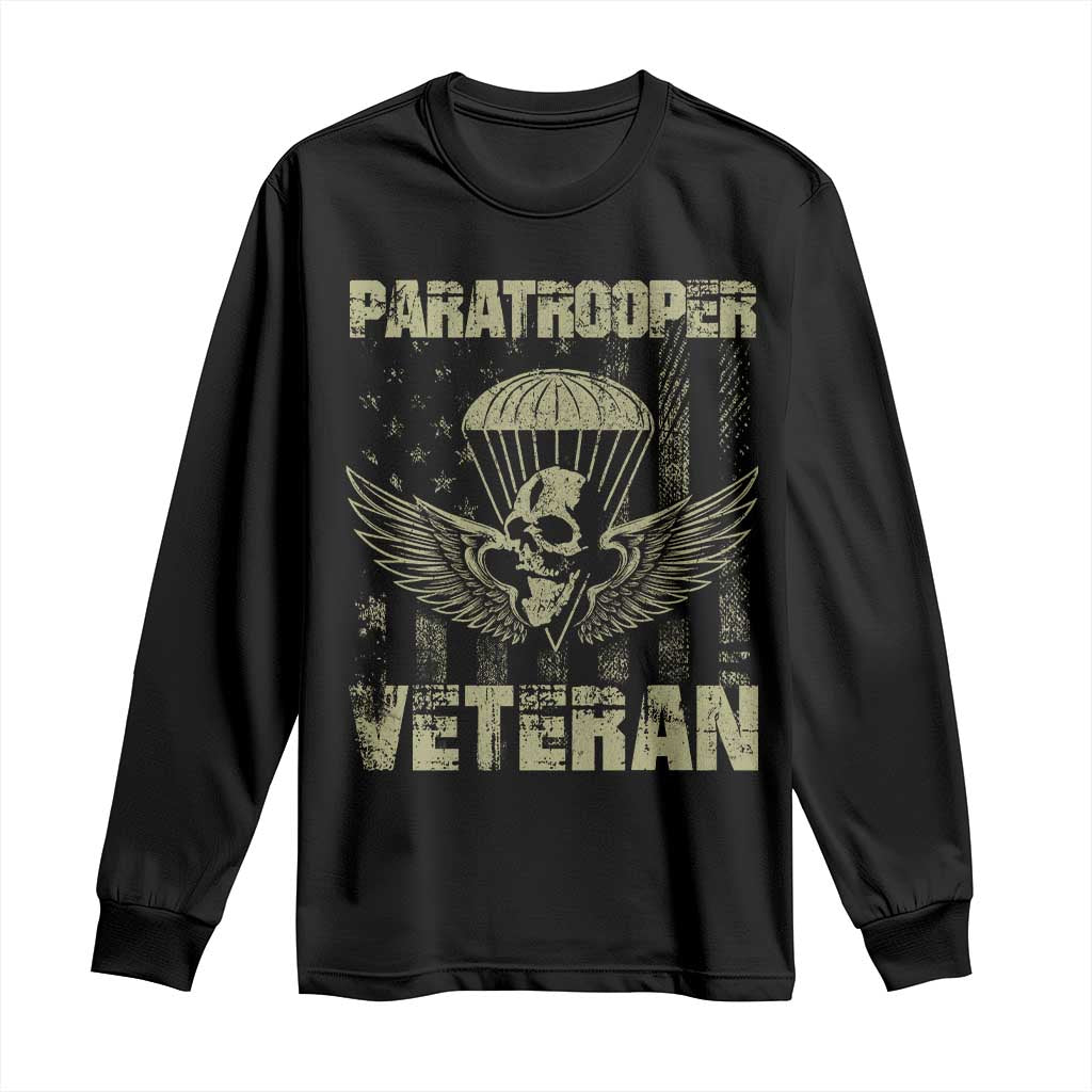 Paratrooper Veteran Long Sleeve Shirt Airborne Military Vintage American Flag TS11 Black Print Your Wear