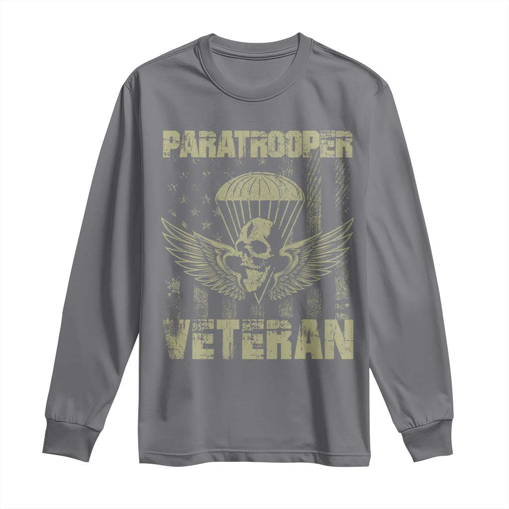 Paratrooper Veteran Long Sleeve Shirt Airborne Military Vintage American Flag TS11 Charcoal Print Your Wear