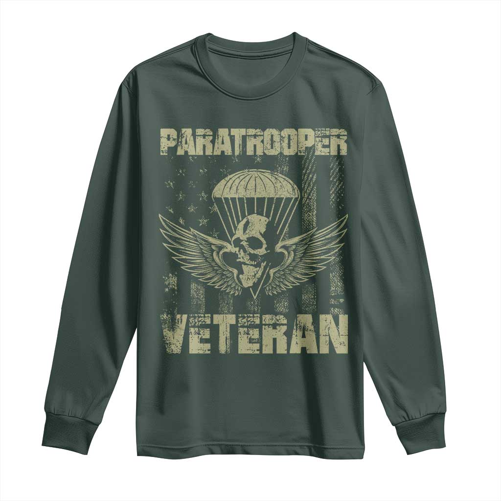 Paratrooper Veteran Long Sleeve Shirt Airborne Military Vintage American Flag TS11 Dark Forest Green Print Your Wear