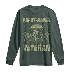 Paratrooper Veteran Long Sleeve Shirt Airborne Military Vintage American Flag TS11 Dark Forest Green Print Your Wear