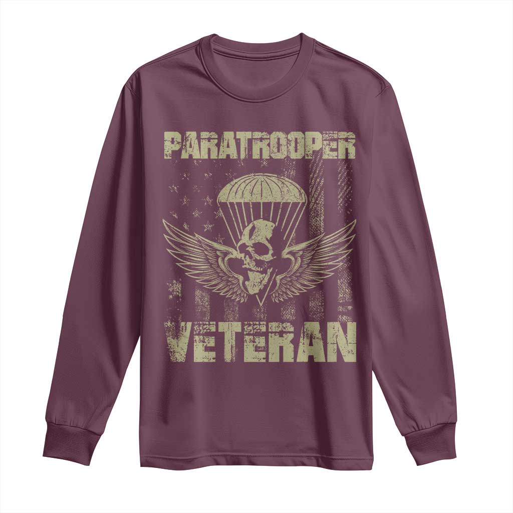 Paratrooper Veteran Long Sleeve Shirt Airborne Military Vintage American Flag TS11 Maroon Print Your Wear