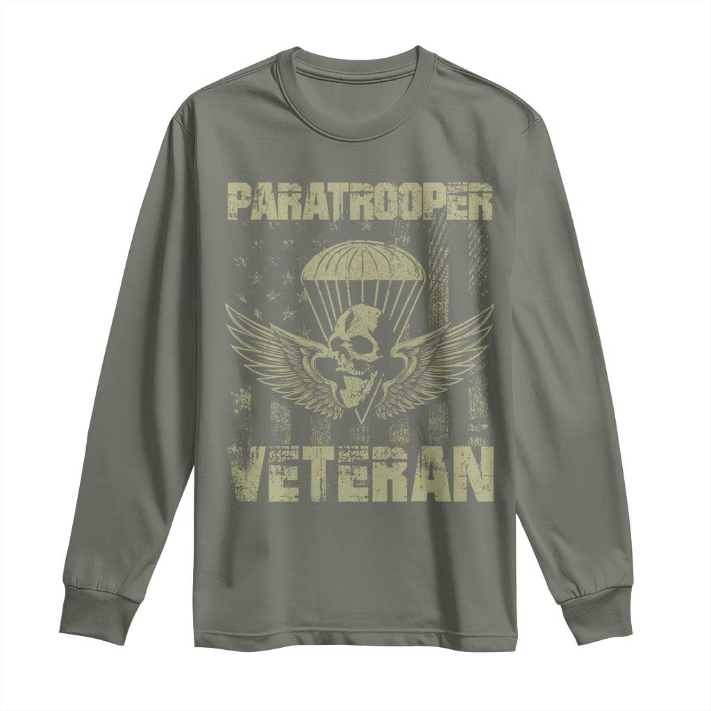 Paratrooper Veteran Long Sleeve Shirt Airborne Military Vintage American Flag TS11 Military Green Print Your Wear