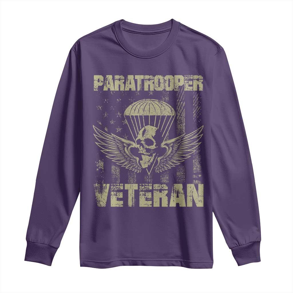 Paratrooper Veteran Long Sleeve Shirt Airborne Military Vintage American Flag TS11 Purple Print Your Wear