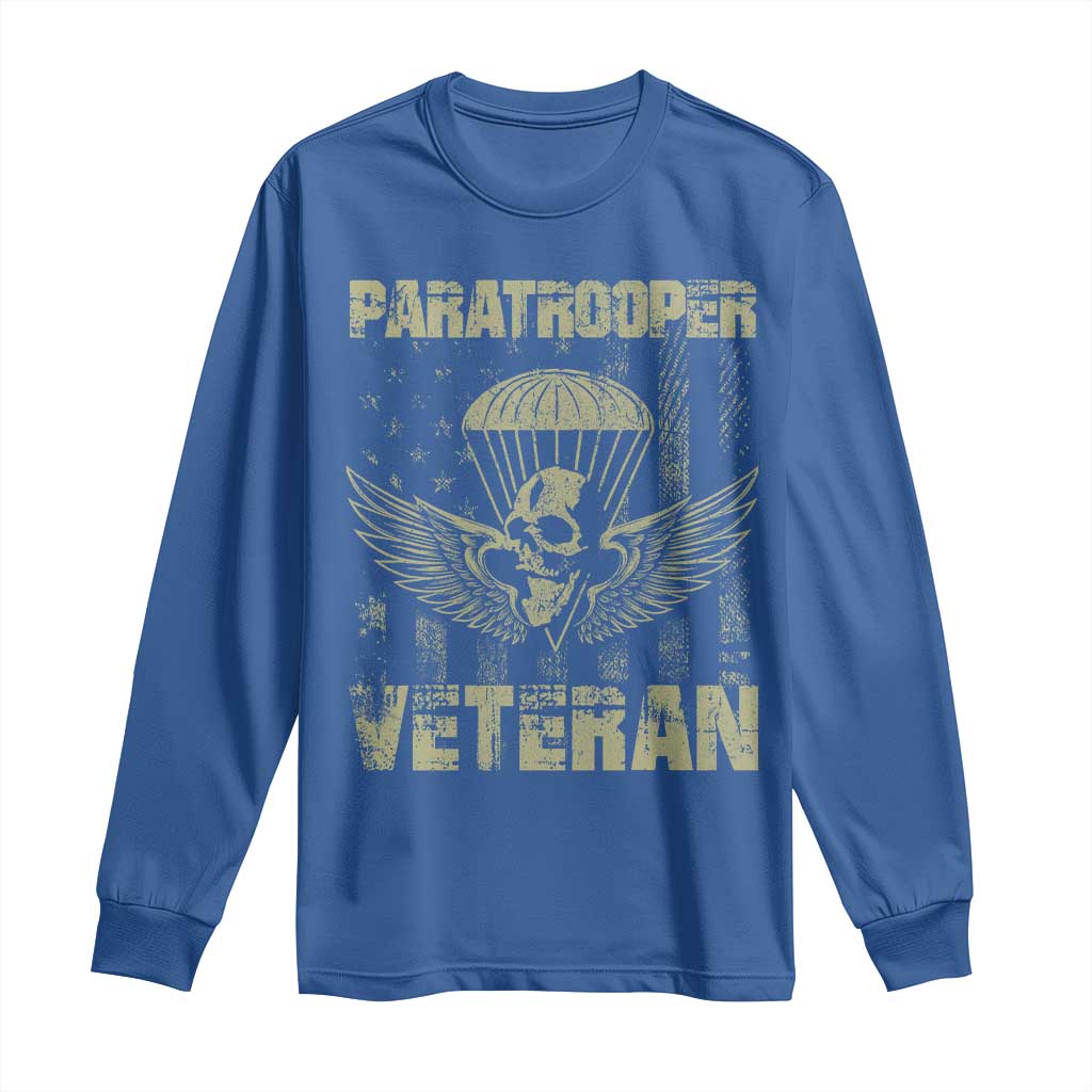 Paratrooper Veteran Long Sleeve Shirt Airborne Military Vintage American Flag TS11 Royal Blue Print Your Wear