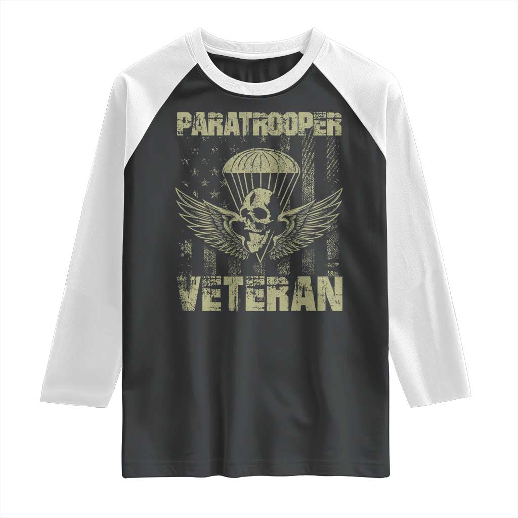 Paratrooper Veteran Raglan Shirt Airborne Military Vintage American Flag TS11 Black White Print Your Wear