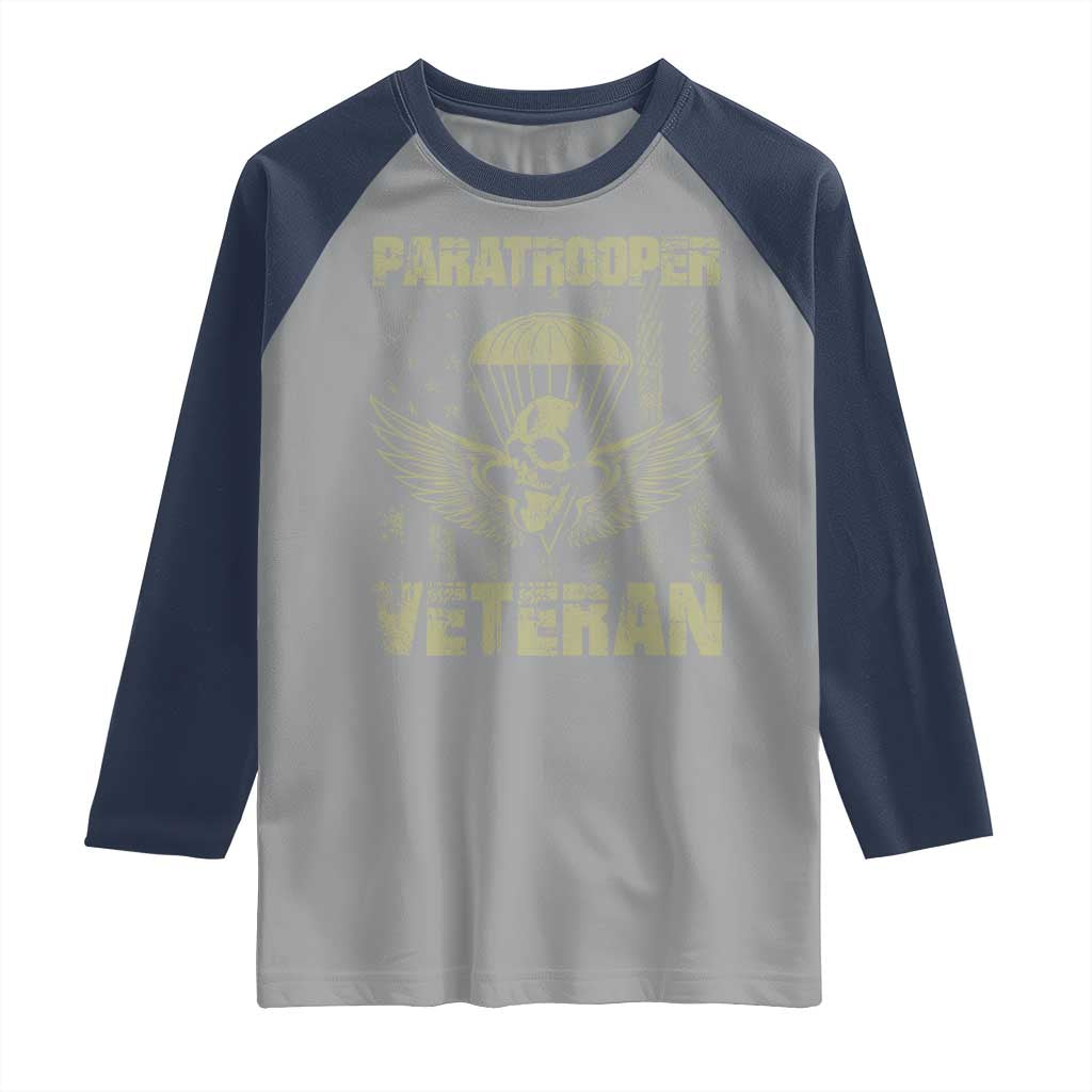 Paratrooper Veteran Raglan Shirt Airborne Military Vintage American Flag TS11 Sport Gray Navy Print Your Wear
