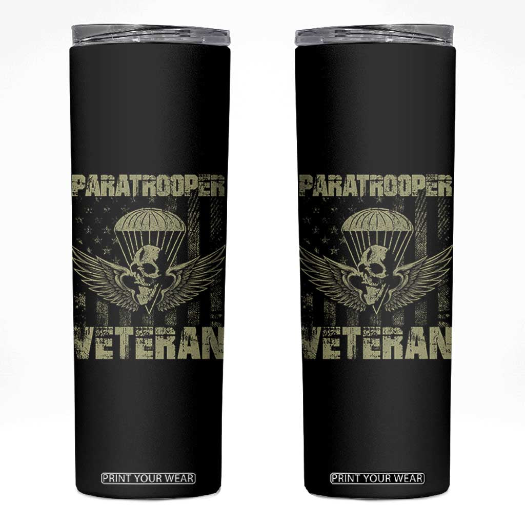 Paratrooper Veteran Skinny Tumbler Airborne Military Vintage American Flag TS11 Black Print Your Wear