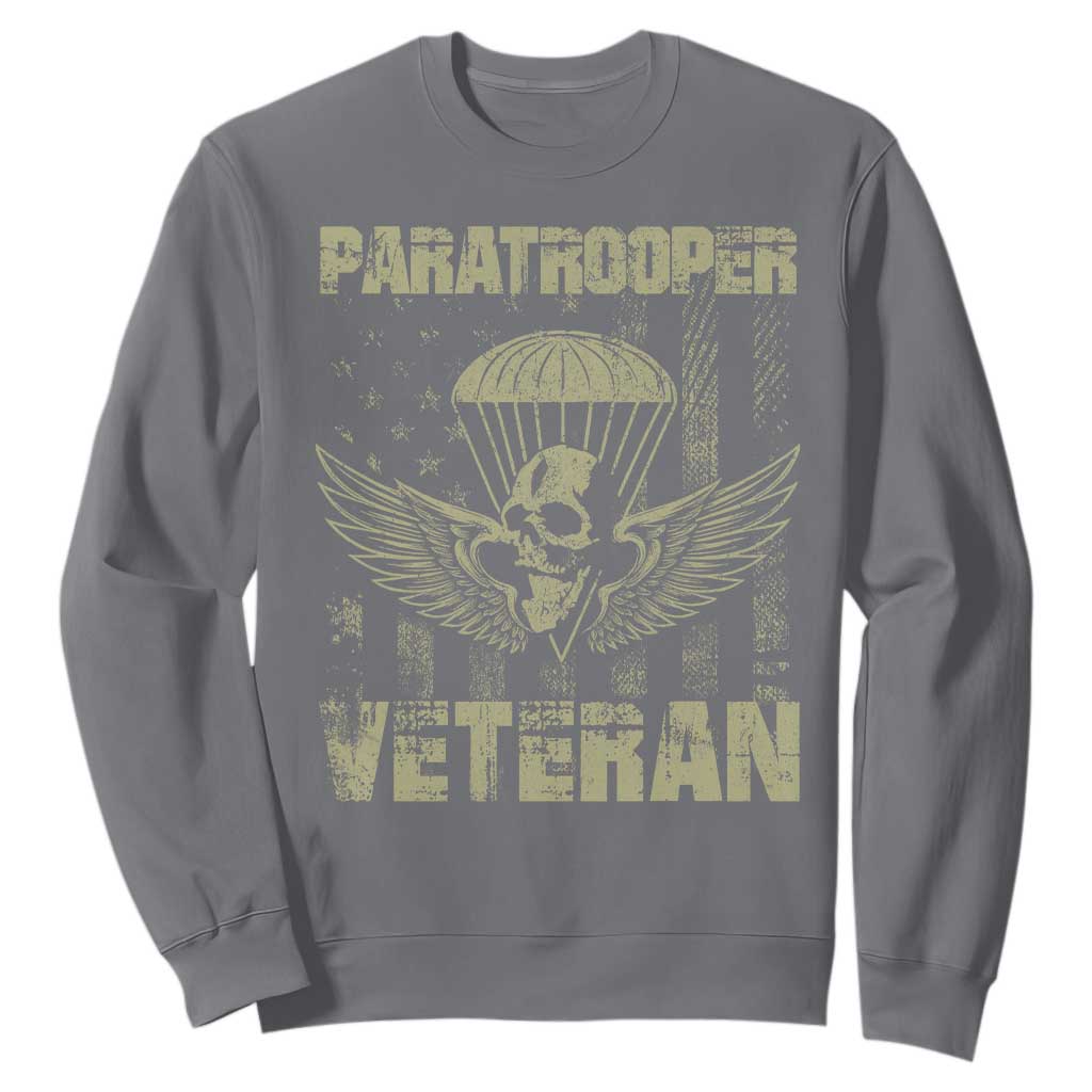 Paratrooper Veteran Sweatshirt Airborne Military Vintage American Flag TS11 Charcoal Print Your Wear