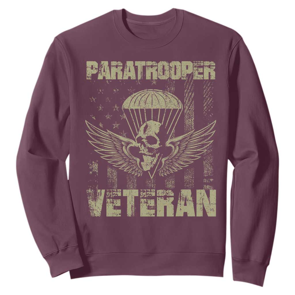 Paratrooper Veteran Sweatshirt Airborne Military Vintage American Flag TS11 Maroon Print Your Wear