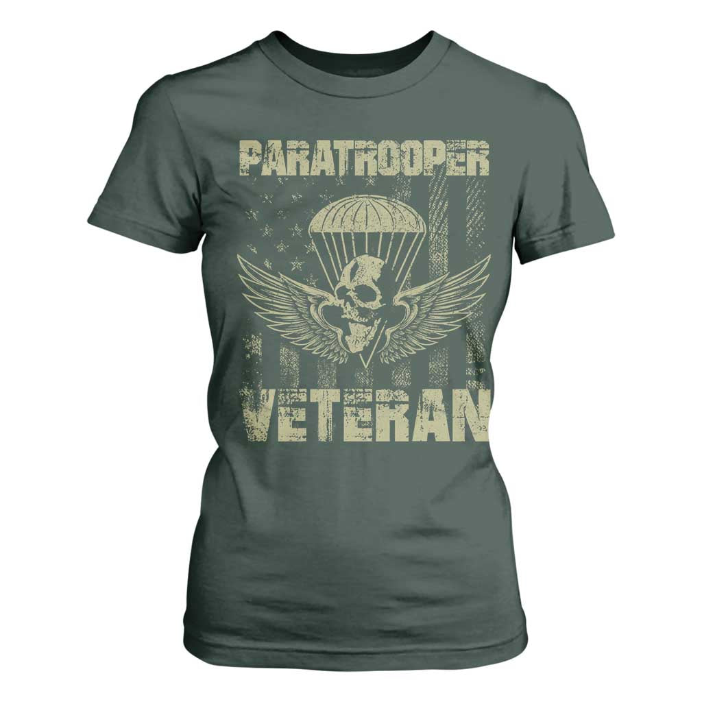 Paratrooper Veteran T Shirt For Women Airborne Military Vintage American Flag TS11 Dark Forest Green Print Your Wear