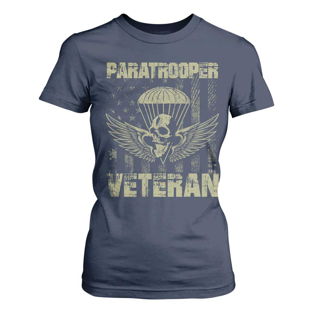 Paratrooper Veteran T Shirt For Women Airborne Military Vintage American Flag TS11 Navy Print Your Wear