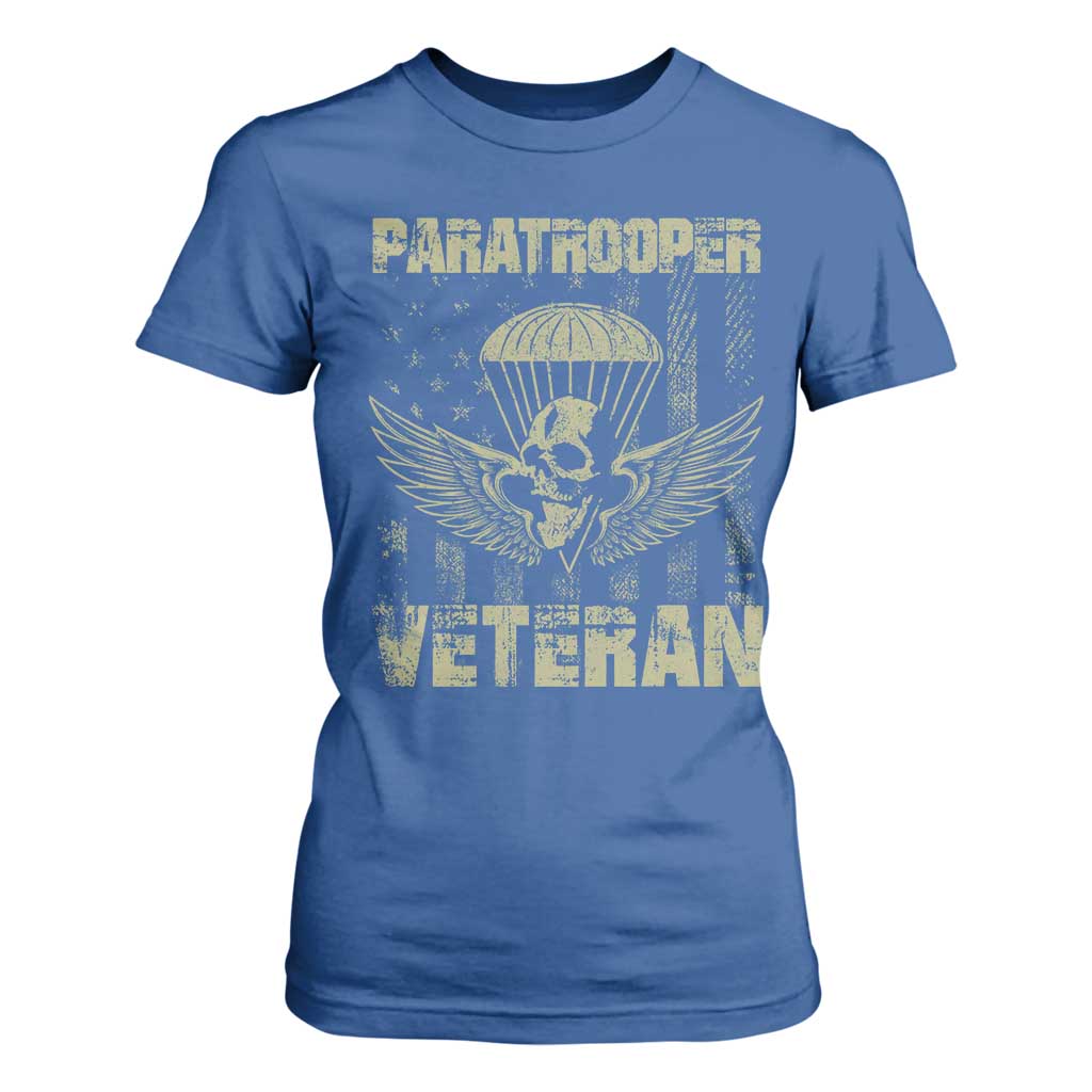 Paratrooper Veteran T Shirt For Women Airborne Military Vintage American Flag TS11 Royal Blue Print Your Wear