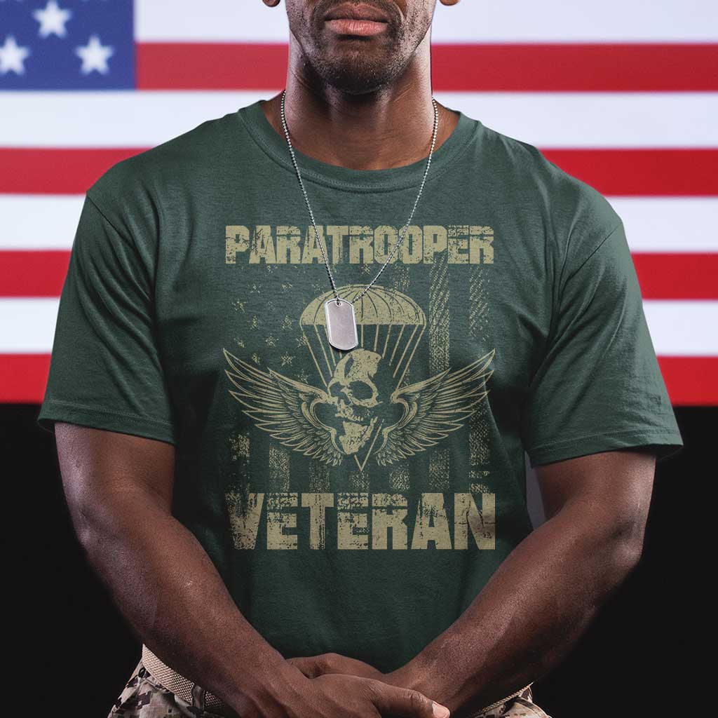 Paratrooper Veteran T Shirt Airborne Military Vintage American Flag TS11 Dark Forest Green Print Your Wear