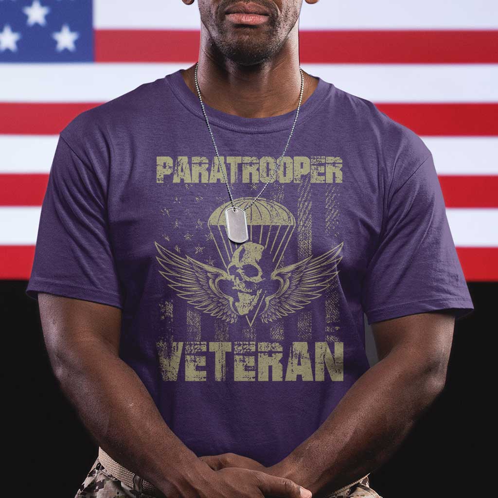 Paratrooper Veteran T Shirt Airborne Military Vintage American Flag TS11 Purple Print Your Wear