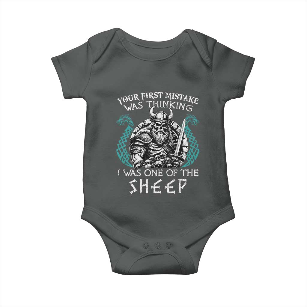 Viking Your First Mistake Was Thinking I Was One Of The Sheep Baby Onesie Viking Warrior TS11 Dark Heather Print Your Wear