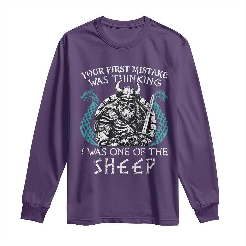 Viking Your First Mistake Was Thinking I Was One Of The Sheep Long Sleeve Shirt Viking Warrior TS11 Purple Print Your Wear