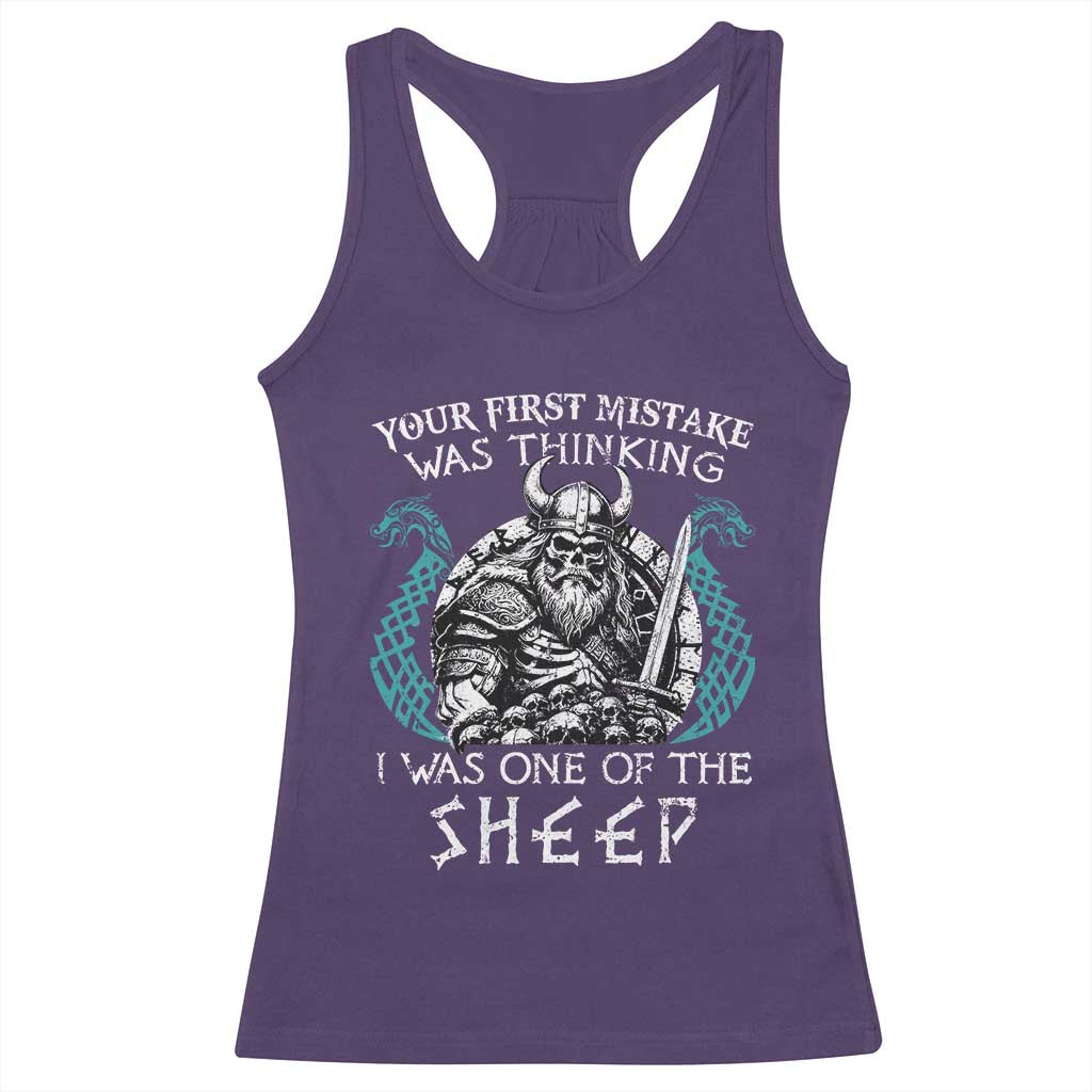 Viking Your First Mistake Was Thinking I Was One Of The Sheep Racerback Tank Top Viking Warrior TS11 Purple Print Your Wear